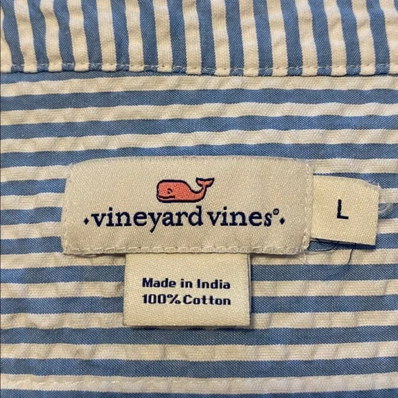 Vineyard Vines Savannah Blue & Pink Coral Embroidered Seersucker popover tunic - Picture 6 of 8